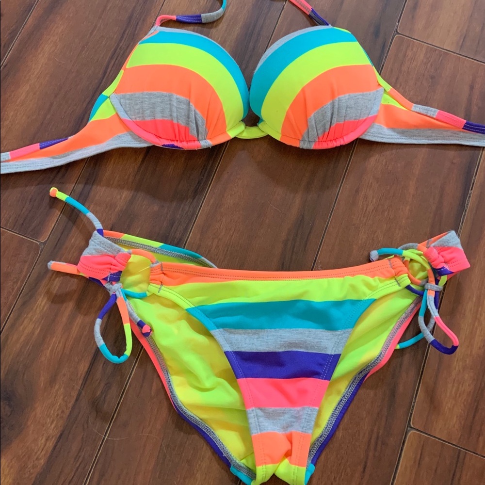 Women’s push up bikini, neon rainbow, size M